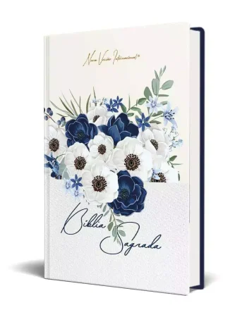 Bíblia Sagrada NVI Média Capa Dura Azul Flores